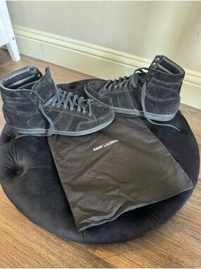 Saint Laurent Black Suede High-Top Lace-Up Sneakers